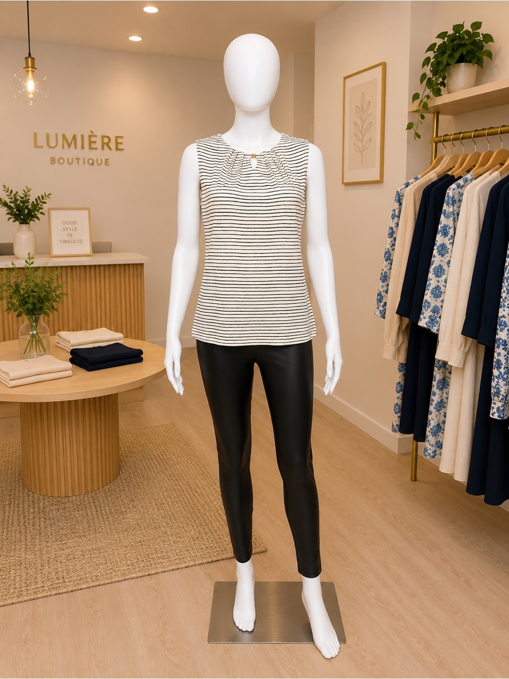Ivanka Trump Black & White Sleeveless Striped Top